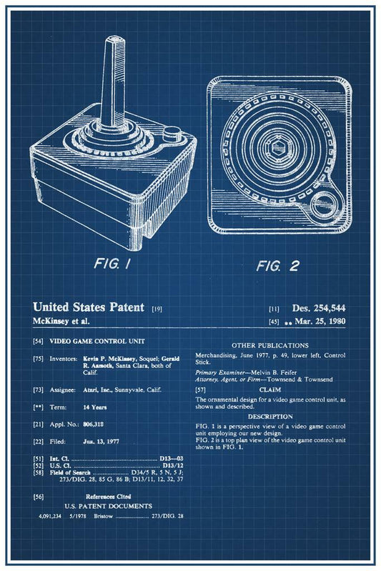 Vintage Joystick Patent | Retro Gaming Poster | Gamer Blueprint Wall Art