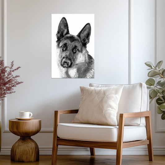 German Shepherd Geometric Art | Black and White Dog | Minimalist Pet Portrait Poster - Graphic & Art Poster