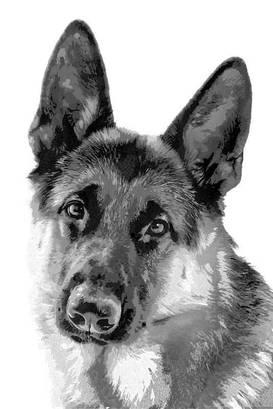 German Shepherd Geometric Art | Black and White Dog | Minimalist Pet Portrait Poster - Graphic & Art Poster