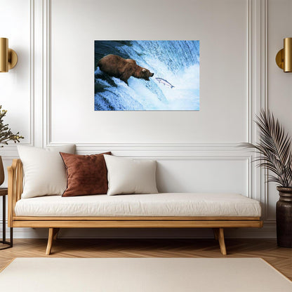 Grizzly Bear Catching a Jumping Salmon | Alaska Wildlife Photography | Nature Poster - Photography Poster