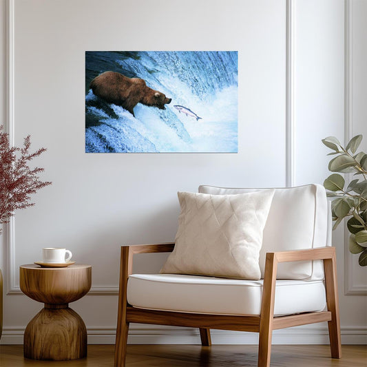 Grizzly Bear Catching a Jumping Salmon | Alaska Wildlife Photography | Nature Poster - Photography Poster