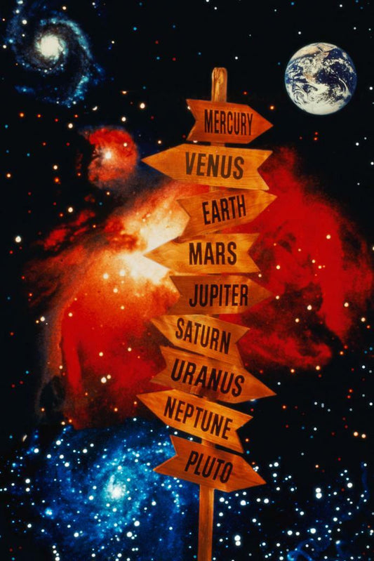 "Road Sign to the Planets" | Futuristic Sci-Fi Art | Solar System Poster - Type & Quotes Poster
