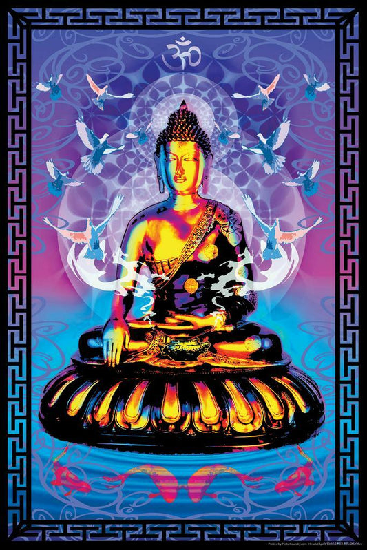 Buddha Fractal Art | Psychedelic Spiritual Poster | Zen Meditation Wall Decor - Graphic & Art Poster
