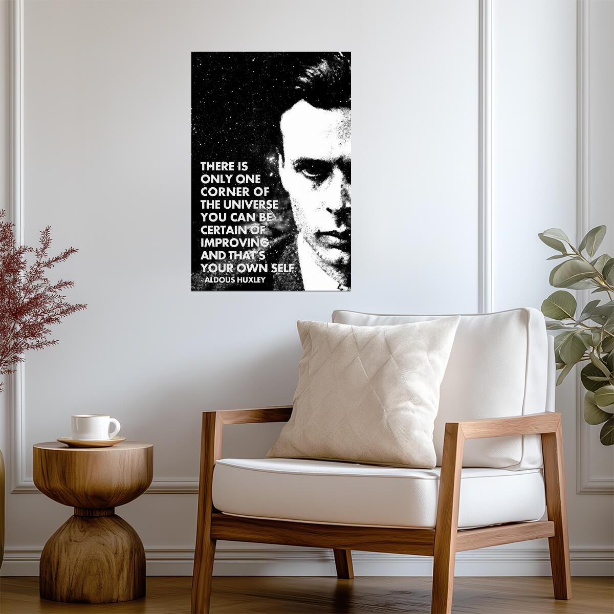 Improve Your Own Self Aldous Huxley Quote | Minimalist Literary Poster | Black and White Motivational Art - Type & Quotes Poster
