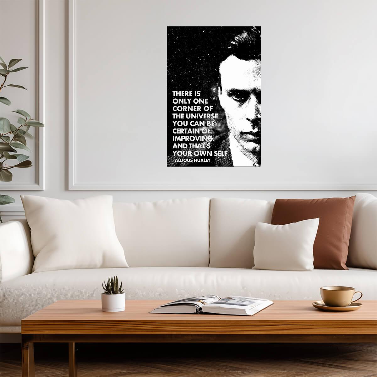 Improve Your Own Self Aldous Huxley Quote | Minimalist Literary Poster | Black and White Motivational Art - Type & Quotes Poster