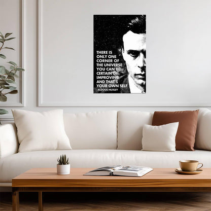 Improve Your Own Self Aldous Huxley Quote | Minimalist Literary Poster | Black and White Motivational Art - Type & Quotes Poster