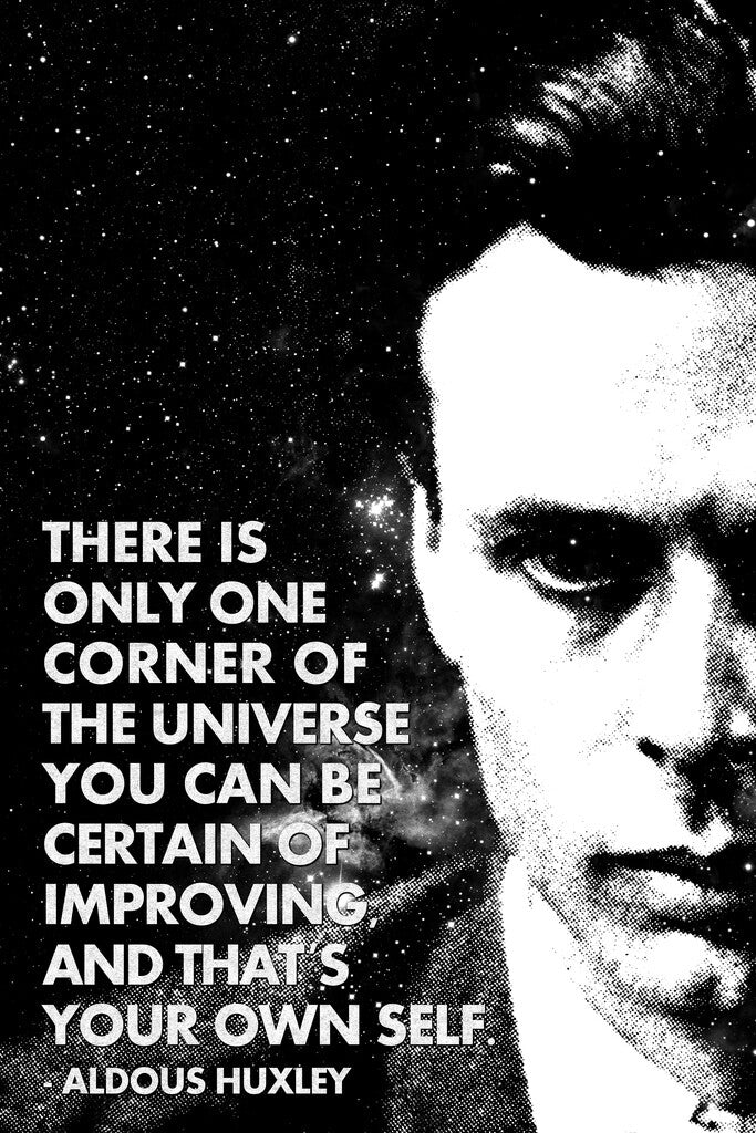 Improve Your Own Self Aldous Huxley Quote | Minimalist Literary Poster | Black and White Motivational Art - Type & Quotes Poster