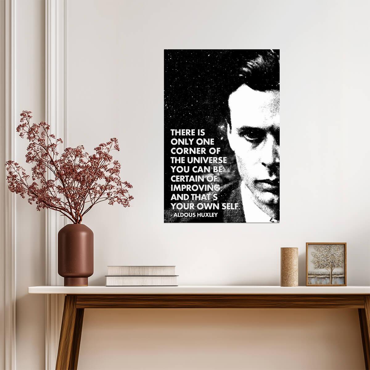 Improve Your Own Self Aldous Huxley Quote | Minimalist Literary Poster | Black and White Motivational Art - Type & Quotes Poster