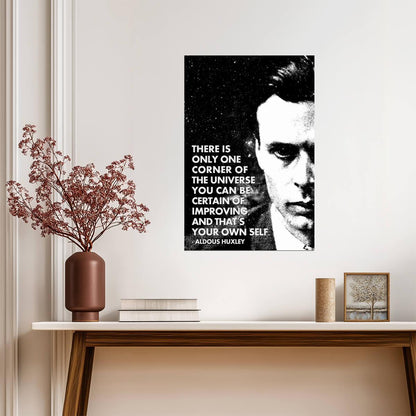 Improve Your Own Self Aldous Huxley Quote | Minimalist Literary Poster | Black and White Motivational Art - Type & Quotes Poster