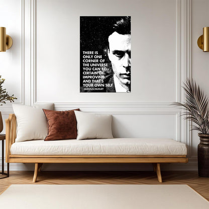 Improve Your Own Self Aldous Huxley Quote | Minimalist Literary Poster | Black and White Motivational Art - Type & Quotes Poster