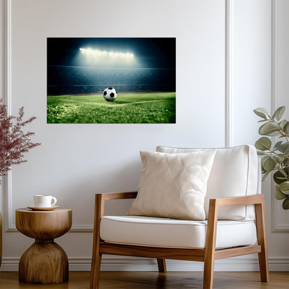 Soccer Ball on Stadium Field at Night | Sports Photography Print | Game Day Poster