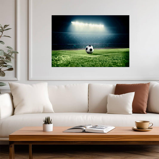 Soccer Ball on Stadium Field at Night | Sports Photography Print | Game Day Poster