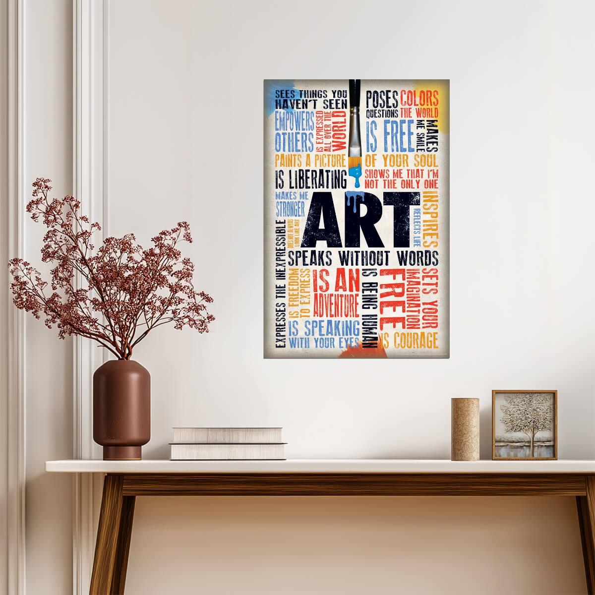 Art Speaks Where Words Are Unable To Explain | Inspirational Quote Poster | Art Classroom Wall Decor - Type & Quotes Poster