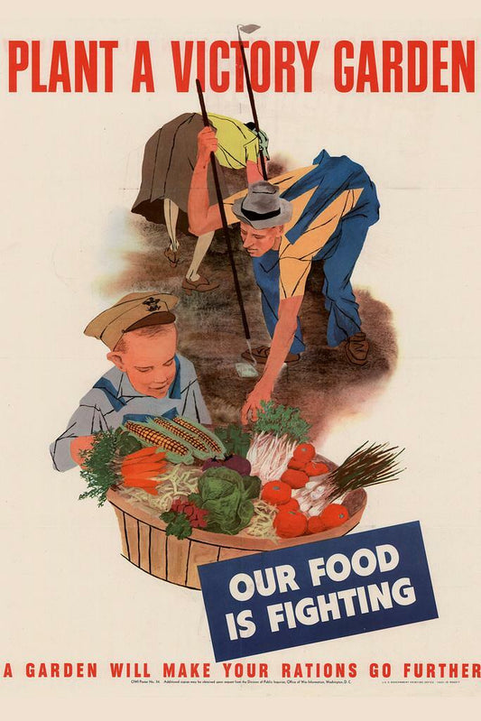 "Plant a Victory Garden - Our Food Is Fighting" | WWII Propaganda Poster | Home Front Art - Vintage & Retro Poster