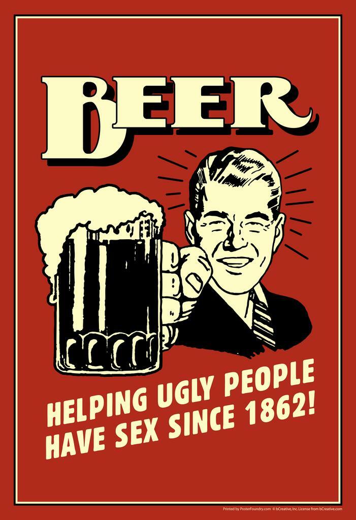 Funny Beer Helping Ugly People Poster | Retro Bar Humor | Man Cave Decor