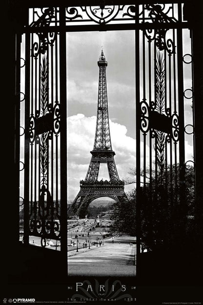 Eiffel Tower Through the Gates 1909 | Vintage Black and White Photo | Paris History Poster - Vintage & Retro Poster