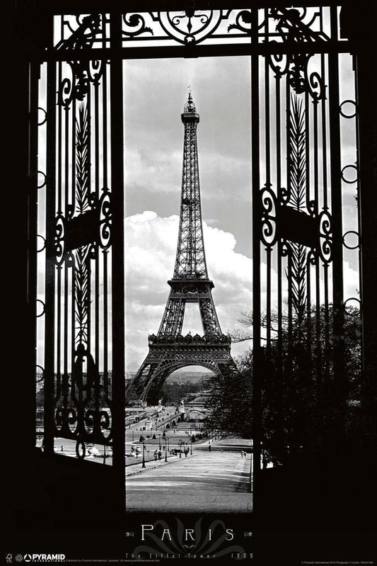Eiffel Tower Through the Gates 1909 | Vintage Black and White Photo | Paris History Poster - Vintage & Retro Poster