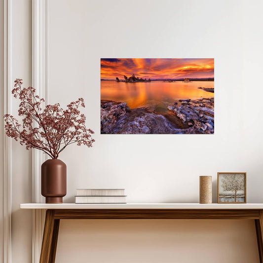Fiery Sunset Reflected in Mono Lake | South Tufa California Photography | Nature Poster - Photography Poster