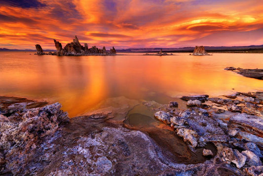 Fiery Sunset Reflected in Mono Lake | South Tufa California Photography | Nature Poster - Photography Poster