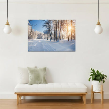 Winter Park Forest Sunrise Poster | Snowy Trees Photography | Nature Wall Art