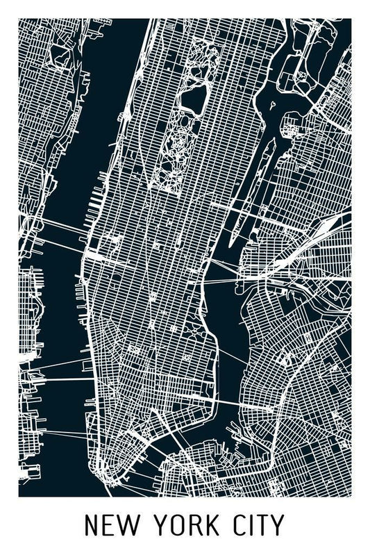 New York City Map | Black Minimalist Street Map Poster