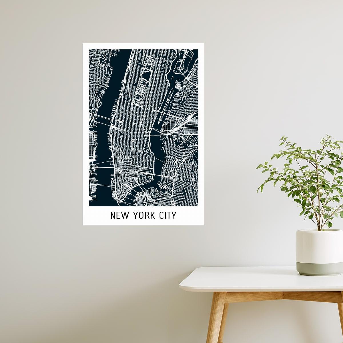 New York City Map | Black Minimalist Street Map Poster