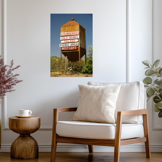 "Signs Advertising on Rusty Silo" | Rural California Photo | Americana Photography Poster - Type & Quotes Poster