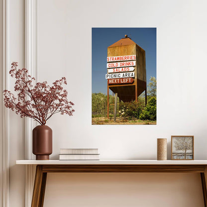 "Signs Advertising on Rusty Silo" | Rural California Photo | Americana Photography Poster - Type & Quotes Poster