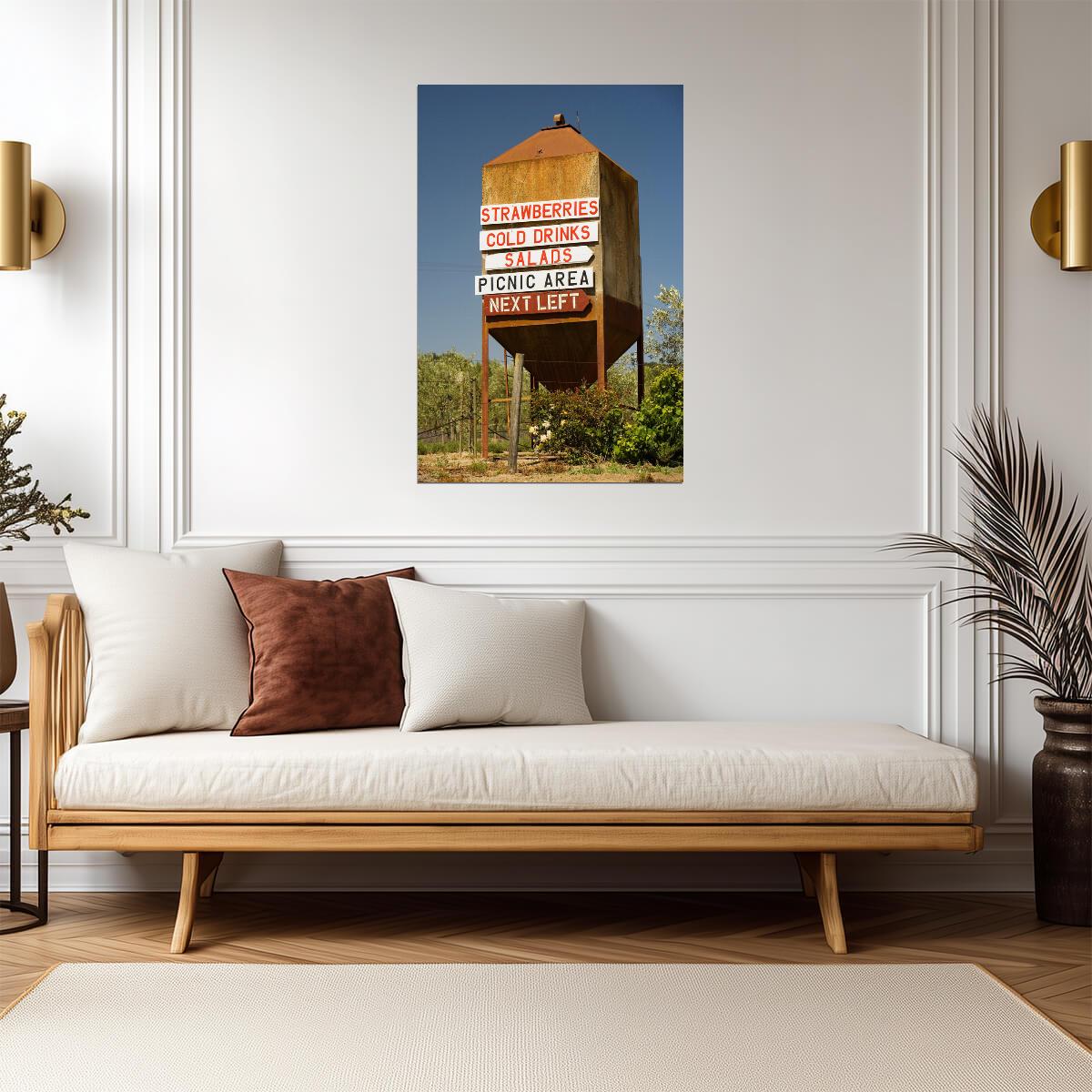 "Signs Advertising on Rusty Silo" | Rural California Photo | Americana Photography Poster - Type & Quotes Poster