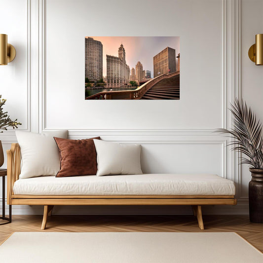 Sunrise Over the Wrigley Building in Chicago | Magnificent Mile Photography | Cityscape Poster - Photography Poster
