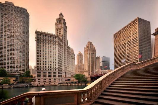 Sunrise Over the Wrigley Building in Chicago | Magnificent Mile Photography | Cityscape Poster - Photography Poster