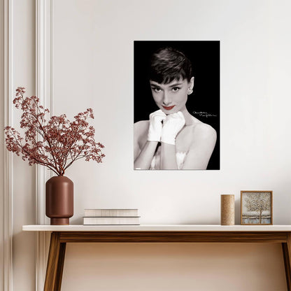 Audrey Hepburn | Black and White Portrait | Classic Fashion Poster