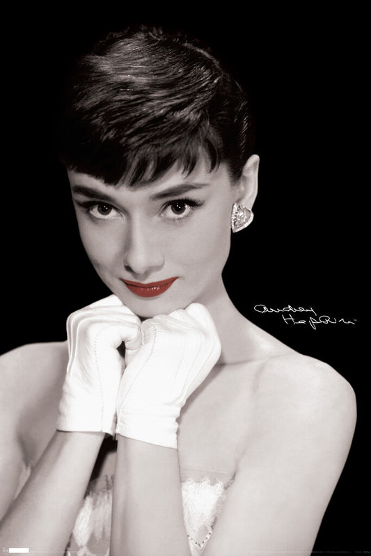 Audrey Hepburn | Black and White Portrait | Classic Fashion Poster