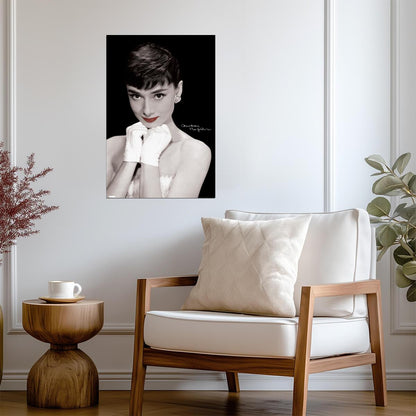 Audrey Hepburn | Black and White Portrait | Classic Fashion Poster
