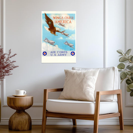 "Wings Over America" | U.S. Army Air Corps Poster | Vintage Aviation Propaganda - Vintage & Retro Poster