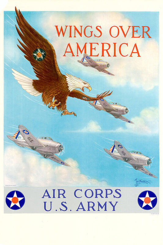 "Wings Over America" | U.S. Army Air Corps Poster | Vintage Aviation Propaganda - Vintage & Retro Poster