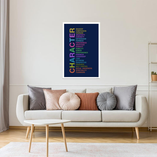 Character | Bravery, Compassion, Courage, Creativity Poster (Dark Blue)