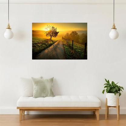 Idyllic Rural Dawn Poster | Golden Light Landscape Photography | Countryside Wall Art