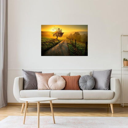 Idyllic Rural Dawn Poster | Golden Light Landscape Photography | Countryside Wall Art