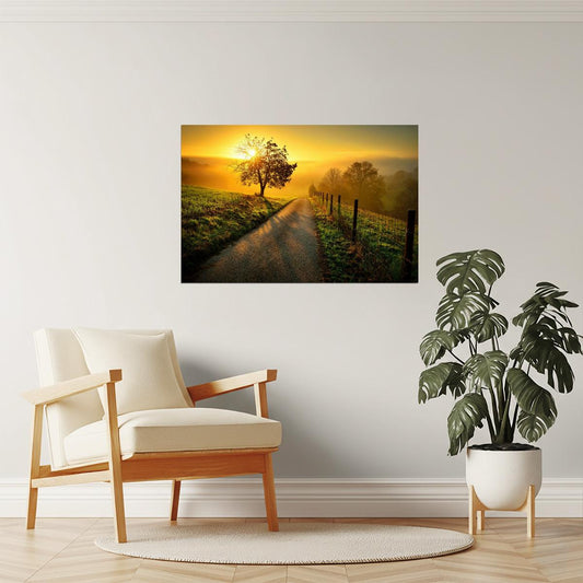 Idyllic Rural Dawn Poster | Golden Light Landscape Photography | Countryside Wall Art