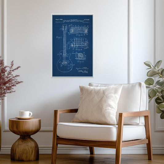 Gibson Les Paul Electric Guitar Patent | 1955 Blueprint Poster | Music Wall Art - Vintage & Retro Poster
