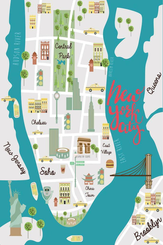 New York City Map | Illustrated Landmarks Map Poster