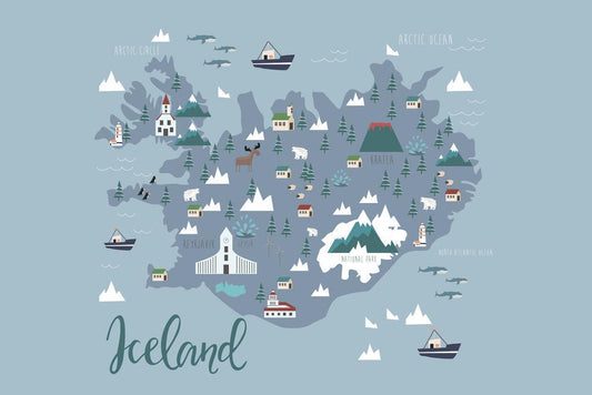 Iceland Map | Illustrated Minimalist Map with Landmarks Poster