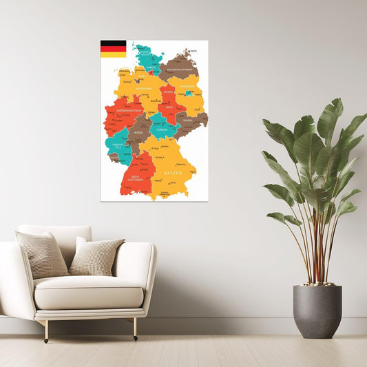 Germany Map | Colorful Geographical Map of Regions Poster