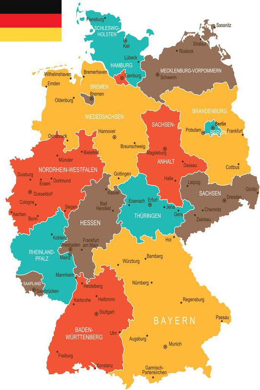 Germany Map | Colorful Geographical Map of Regions Poster