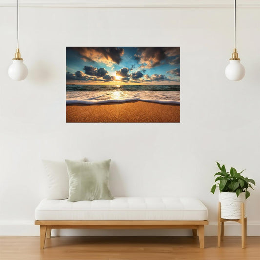 Beach Sunrise Over Sea Poster | Coastal Photography | Seascape Wall Art