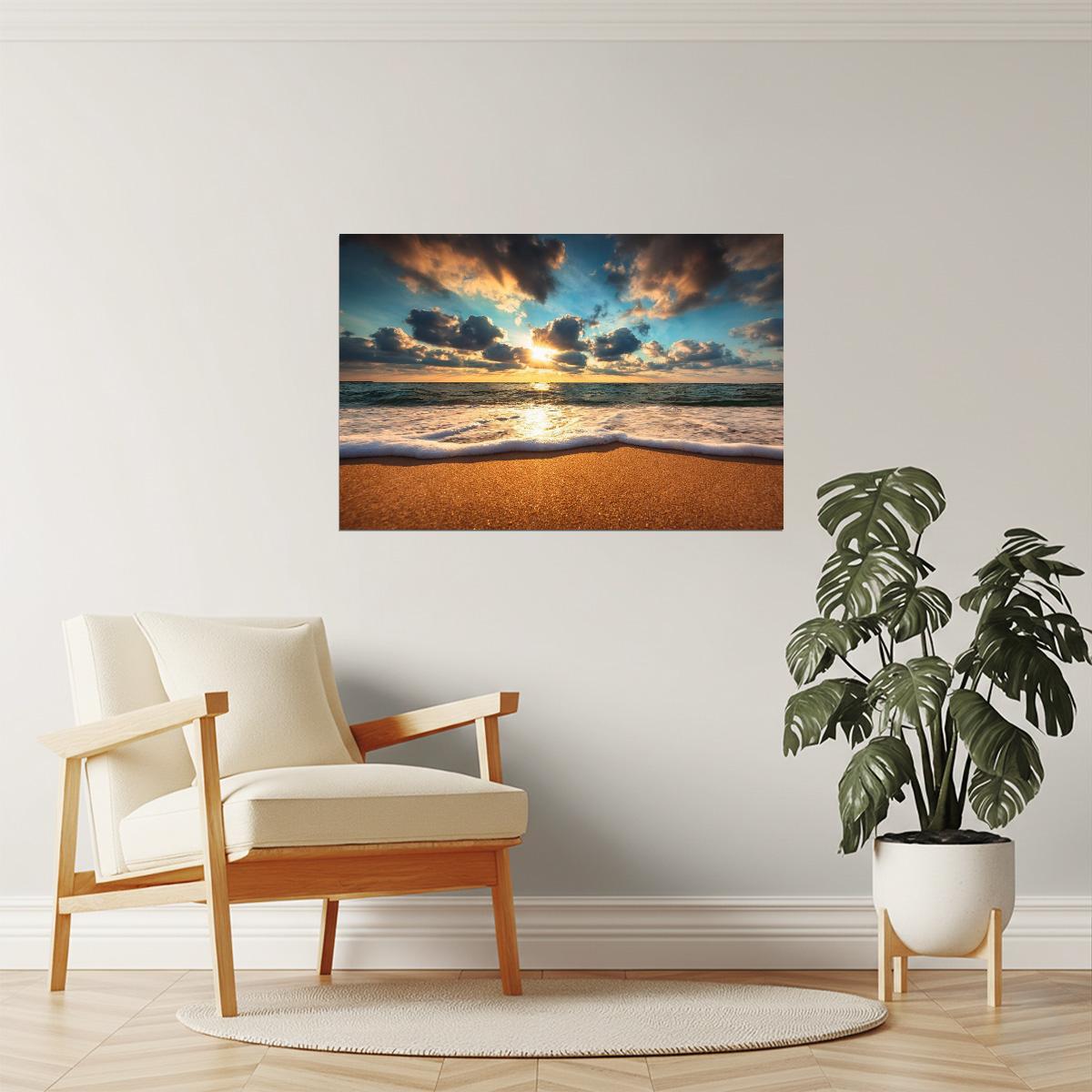 Beach Sunrise Over Sea Poster | Coastal Photography | Seascape Wall Art