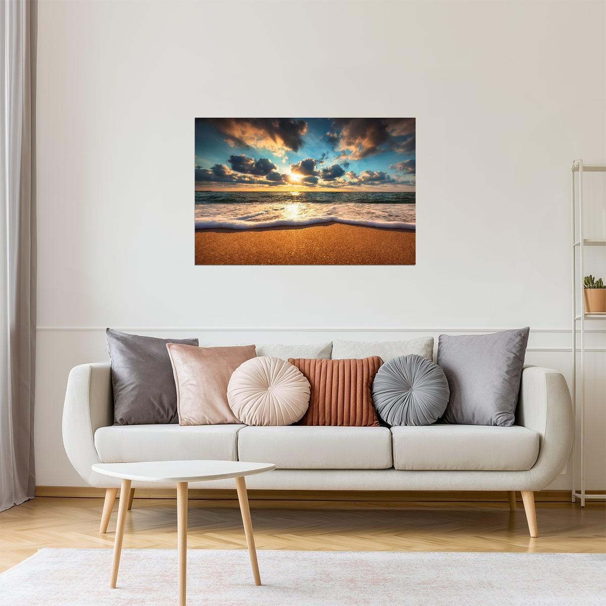 Beach Sunrise Over Sea Poster | Coastal Photography | Seascape Wall Art