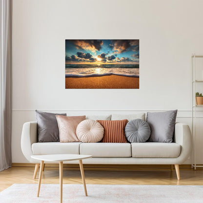 Beach Sunrise Over Sea Poster | Coastal Photography | Seascape Wall Art