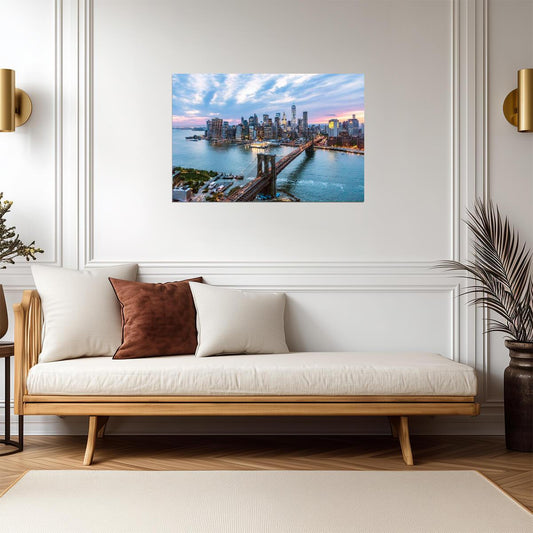 Manhattan and Brooklyn Bridge at Dusk | New York City Photography | Skyline Poster - Photography Poster